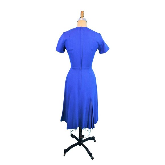 Vintage 1960s Solid Day Dress Cobalt Blue Alison Ayres | W 24" - Picture 9 of 10